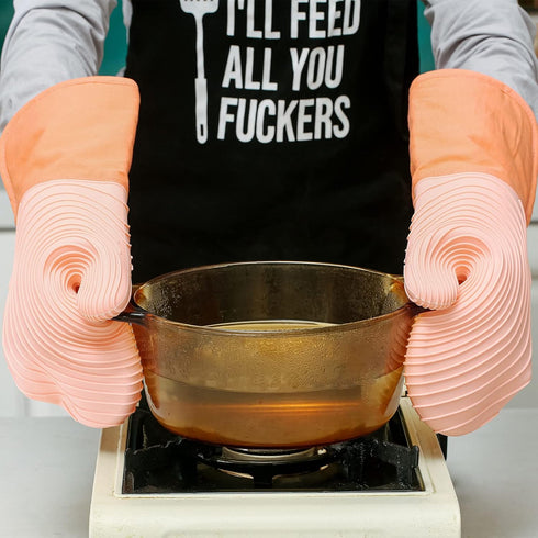 Silicone Oven Mitts with Extra Long Cuff - Heat Resistant Flexible Oven Mitt for Kitchen Baking Cooking, Machine