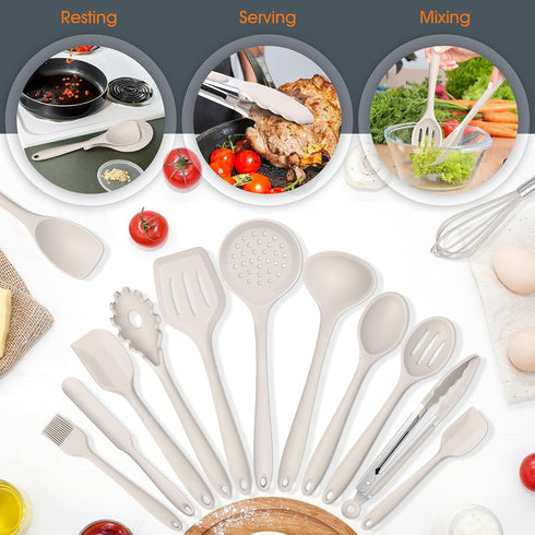 E-far Kitchen Utensils Set, 15-Piece Silicone Cooking Utensils with Holder, Non-stick & Heat Resistant for Cooking