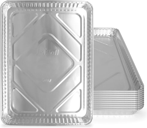 PLASTICPRO Aluminum Pans 10 Pack, Disposable Cookie Sheets 13 x 17 Baking Pans, Premium Quality Heavy Duty