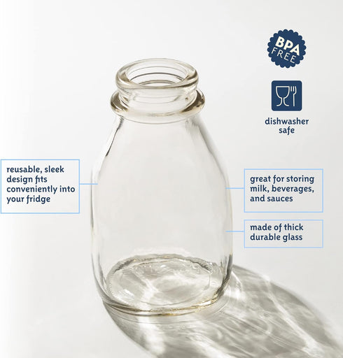 16 Oz 16 Pack 2 kitchentoolz Glass Milk Bottle with Lid - Ounce Short and Wide Glass Milk Container for Refrigerator