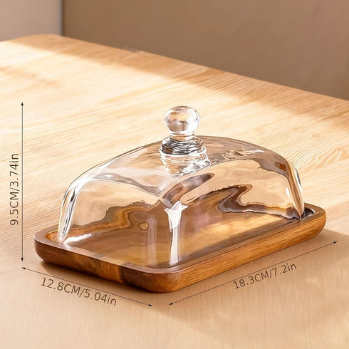 Countertop Glass Butter Dish with Lid,Airtight Cover for Fresh Butter,Clear Butter Keeper,Butter Tray,Large Butter Dish