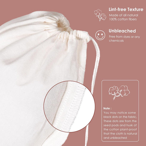 SANTOW 2 Pack 12"x12" 100% Nut Milk Bag, Natural Cheesecloth Bag, Unbleached Cotton Cloth Bag Drawstring Filter