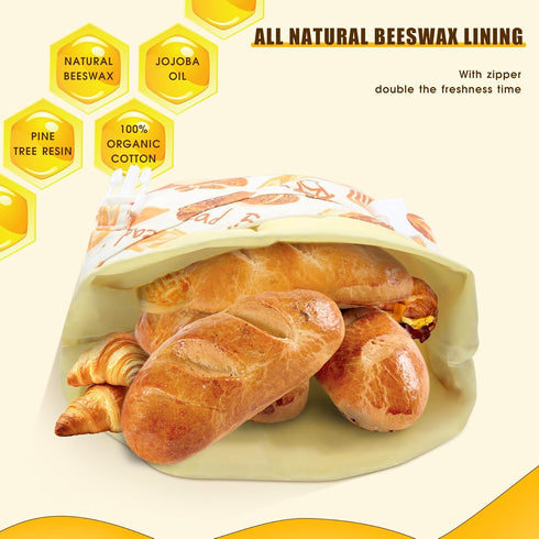 2 Pack Beeswax Bread Bags for Homemade Bread, Sourdough, Reusable Bread Bag XL Eco-Friendly Fresh Food Storage