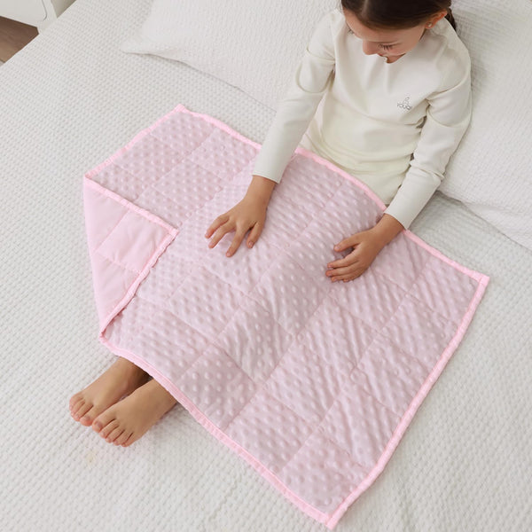 Mr. Sandman 2LBS Weighted Blanket, 20 x 30 Inches, Pink Minky Dots Heavy Blanket with Glass Beads, Soft and Cooling for