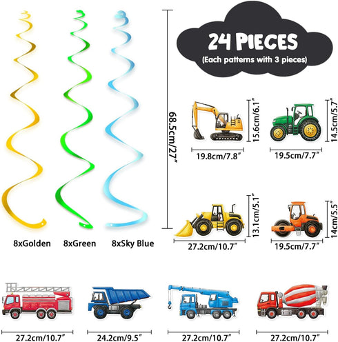 '-24 WERNNSAI Construction Hanging Swirls PCS Construction Party Decorations Construction Zone Party Ceiling Swirls Dump