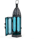 Zingz & Thingz Decorative Light Candle Lantern Holder, Moroccan Style, 13" Tall, Black with Blue Glass