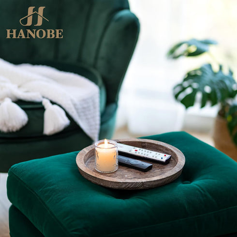 Hanobe Rustic Wooden Serving Tray, Round Decorative Butler Tray for Home Decor Centerpiece