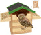 VORA Owl House, Wooden Bird House with Food Rack, 9 Inches Large Handmade