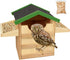 VORA Owl House, Wooden Bird House with Food Rack, 9 Inches Large Handmade