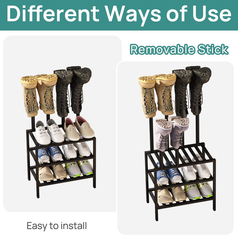 Closet, viewcare Black Boot Rack, Small Boot Rack Organizer Tall Boots with Shoe Rack for Bamboo Wood Shoe Shelf