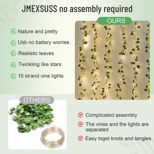 200 6.5ft 6.5ft JMEXSUSS Vines Lights for Bedroom, LED Vines Fairy Lights, Artificial Ivy Leaf Light for Wall Curtain