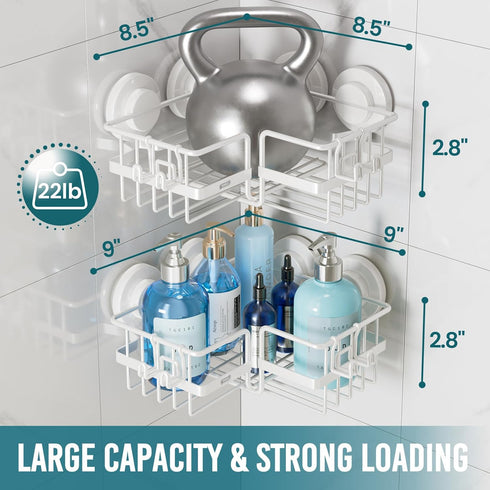 2 Pack, TAILI Corner-adaptive Suction Cup Shower Caddy Stainless Steel Rustproof Corner Shower Shelves, Drill-Free Wall