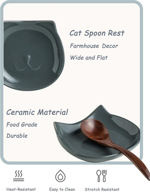 Ceramic Spoon Rest for Stove Top, Cat Cooking Spoon Holder for Kitchen Counter