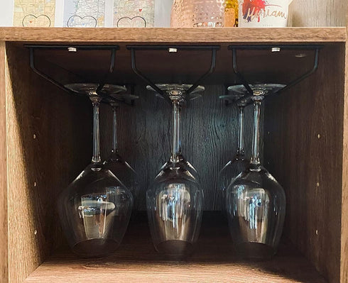 14-Inch Black Wine Glass Rack, Under Cabinet Stemware Holder, Set of 2 Hanging Stemware Racks