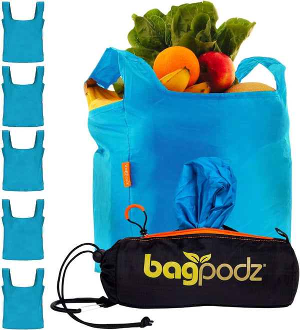 BagPodz Sturdy Reusable Grocery Bags Foldable and Washable - Made From RipStop Nylon