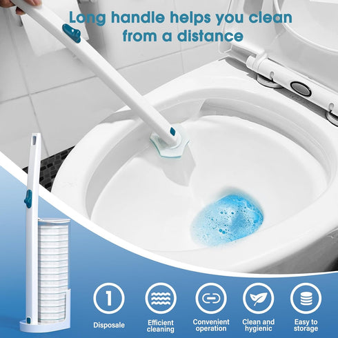 Disposable Toilet Brush with 48 PCS Refills - Toilet Cleaning System, Brush, Storage Caddy, and Refill Heads for