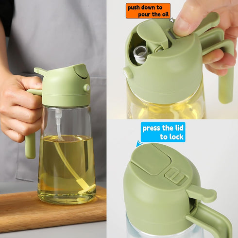 Oil Sprayer for Cooking, 2 in 1 Glass Olive Oil Dispenser 14.5oz/430ml (Green)
