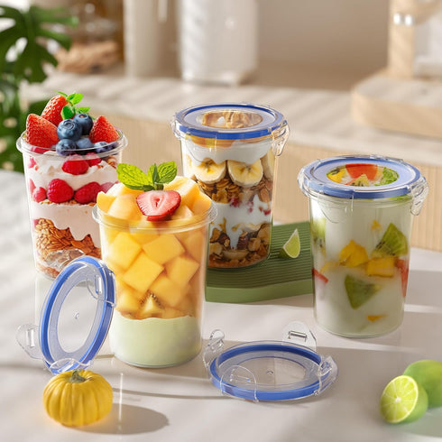 4 Pack Overnight Oats Containers with Lids - 16oz Leak Proof Oatmeal Jars, BPA Free, Reusable Food Storage