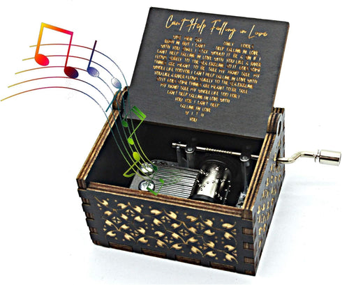 Can't Help Falling in Love Wood Music Box, Antique Engraved Musical Box Case for Loved Ones, Gifts for Boyfriend,