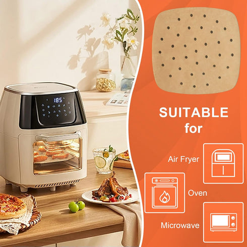 Numola 100 Pcs Air Fryer Liners Disposable Parchment Paper, 9 Inch Perforated Sheets for Baking, Non-Stick Steamer Liner