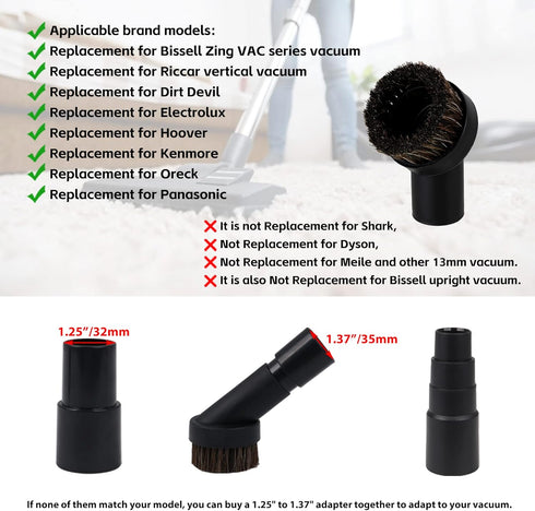 RDEXP Round Dust Brush 25mm, 1.25" Horse Hair Vacuum Attachment Replacement for Sofas and Baseboards