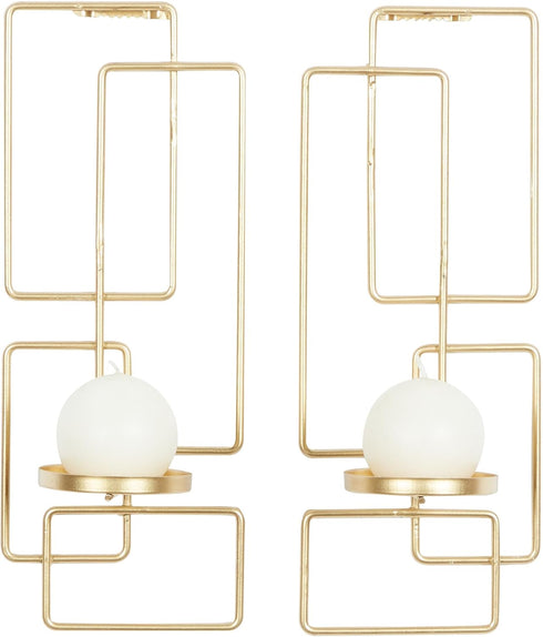 Deco 79 Metal Geometric Tealight 2 Plate Wall Sconce, Set of 2,