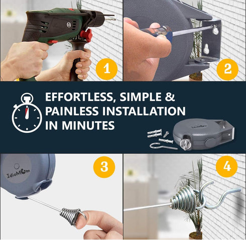 Retractable Clothesline, Heavy Duty 40 Feet PVC Clothes Line with Wall Mount for Drying Clothes with 12 ClothesPins
