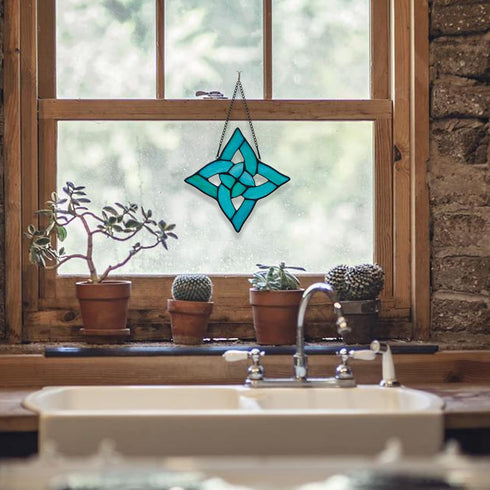 Celtic Trinity Knot Stained Glass Window Hanging Suncatcher Ornament, Handmade Irish Decoration Birthday Gifts for