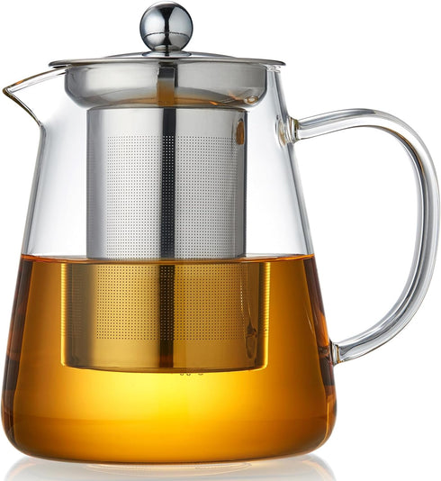 Glass Teapot 18.6 oz, Borosilicate Glass Tea Pot with Detachable Stainless Steel Infuser for Loose Leaf Tea