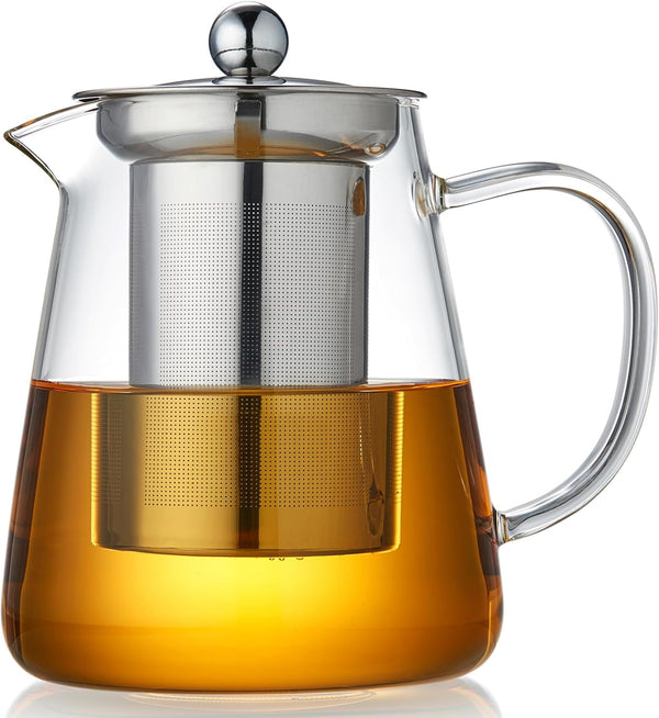Glass Teapot 18.6 oz, Borosilicate Glass Tea Pot with Detachable Stainless Steel Infuser for Loose Leaf Tea