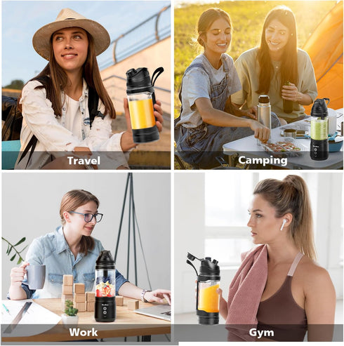 Portable Personal Blender for Smoothies, 24Oz USB-C Rechargeable Blender Cup Bottle with Sip Spout, Travel Lid,