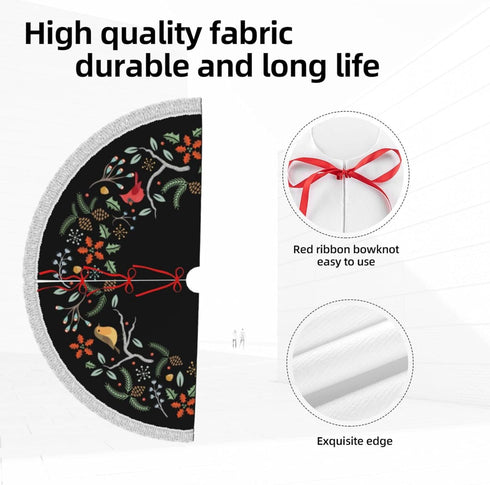 Forest Wreath Christmas Tree Skirt, Gorgeous Edge Tassel Lace for 36" Xmas Ornaments Decoration, Fox Design