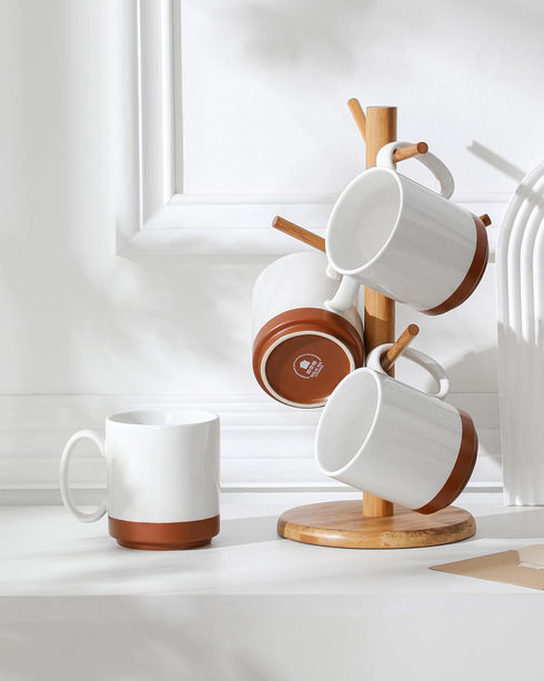 16oz Set 4, MALACASA Ceramic Coffee Mugs of Stackable Coffee Cups with Straight-Sided Design, Mugs for Coffee, Latte