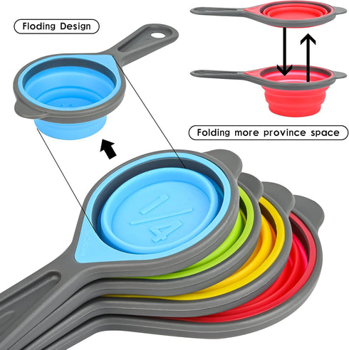 Smithcraft Collapsible Silicone Measuring Cups and Spoons Set, Colorful Measure for Baking & Kitchen