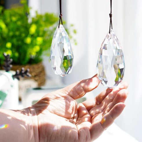 Set 2 Crystal Prism Clear Faceted Glass Olive Prisms Chandelier Crystal Hanging