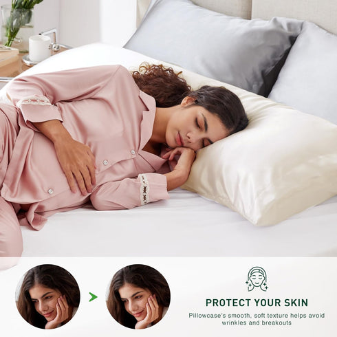 Love's Cabin Ivory Satin Body Pillowcase, 20x54 inches, Similar to Silk with Envelope Closure, Silky Cooling for Hair