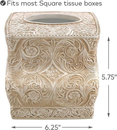 Creative Scents Victoria Tissue Box Cover, Beige Square Holder for Bathroom, Decorative with Durable Slider