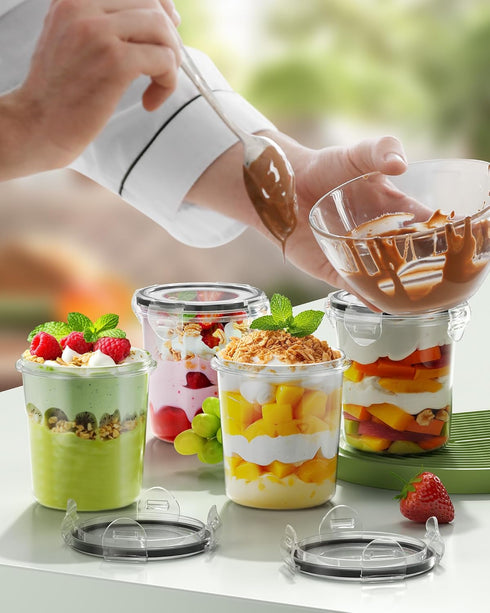 Overnight Oats Container with Lids, 4 Pack 13oz BPA Free Plastic Mason Jars, Leak Proof for Yogurt and Soup