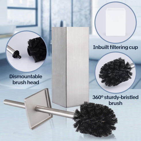 Stainless Steel Toilet Bowl Brush and Holder for Bathroom Storage, Deep Cleaning Covered Brush Cleaner