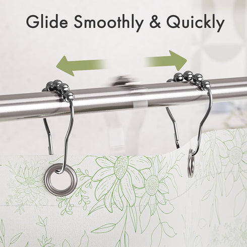 Amazer Shower Curtain Rings - Rust-Resistant Metal Shower Hooks for Bathroom Shower Rod, Set of 12, Chrome