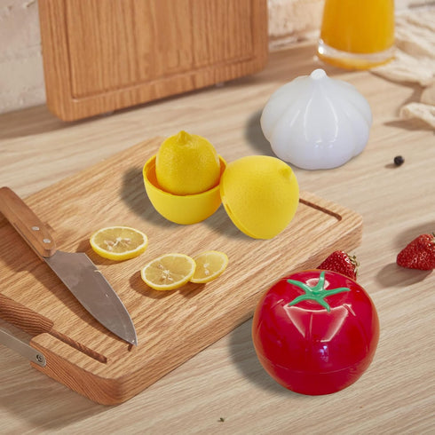Vegetable and Fruit Storage Containers for Refrigerator, Pack of 5 Lemon Tomato Garlic Avocado Onion Shaped