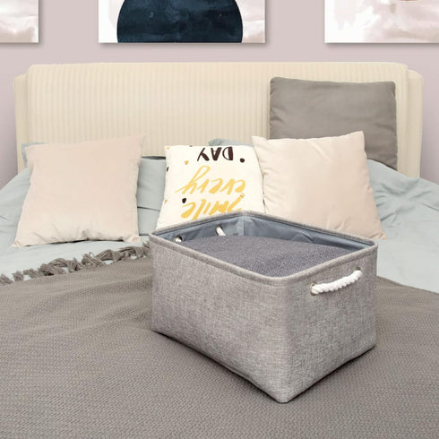 TheWarmHome Storage Bins for Shelves - 11.8x7.9x5.2 inch Grey Fabric Storage Baskets for Organizing
