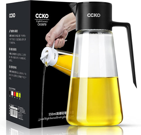 19oz CCKO Olive Oil Dispenser Bottle Glass Oil Bottle for Kitchen Cooking,Auto Flip Drip Free Cooking Oil