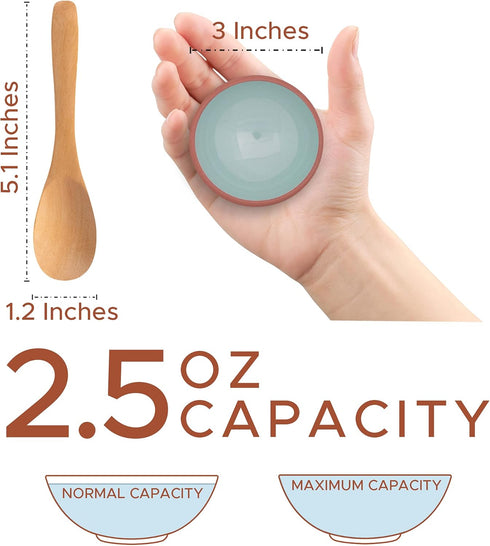 KUYUCU Small Pinch Bowls, 2.5 OZ Terracotta Sauce Cups with 2 Wooden Spoons, Set of 6 Prep Bowls, Dipping Bowls