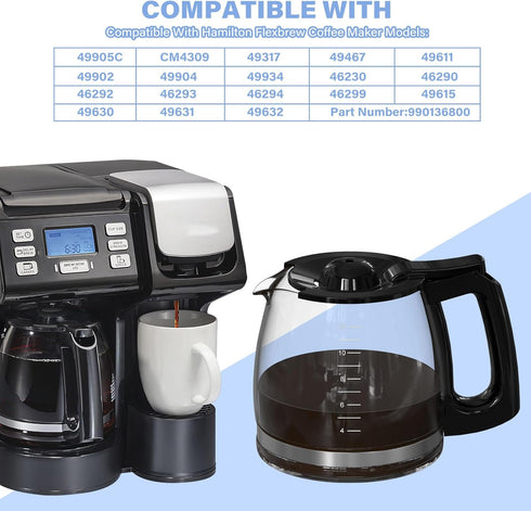 12 Cup Coffee Maker Carafe Replacement Pot for Hamilton Beach Flexbrew Models: 49902, 49915, 49905C, and more