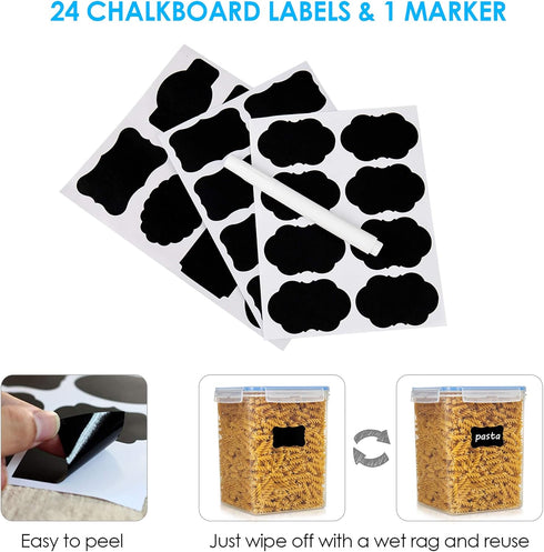 5.2L 175oz, 4 4 24 Vtopmart Large Food Storage Containers / Pieces BPA Free Plastic Airtight Canisters for Flour