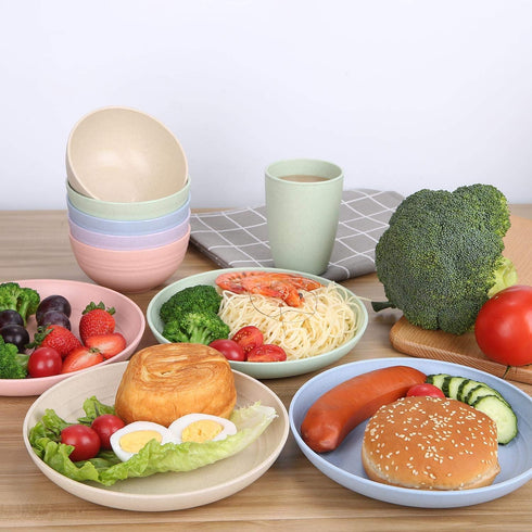 LuckyZone 7.8 Inches Unbreakable Wheat Straw Plates - Reusable Plate Set, Dishwasher & Microwave Safe