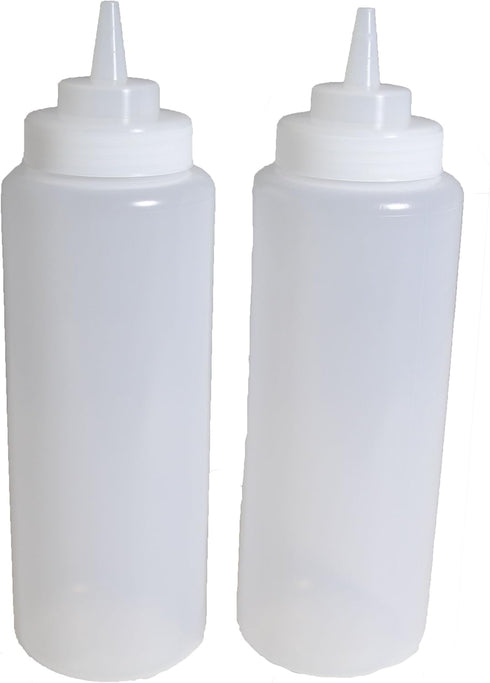 Set of 3, 32 Oz. Large Clear Squeeze Bottle, Open-tip, Wide Screw-on Spout, Durable Polyethylene Plastic