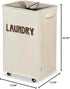 90-Liter Wondersome Laundry Hamper with Wheels - Farmhouse Cream - Extra Large Collapsible Rolling Clothes Cart - Heavy