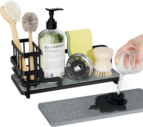Consumest Sponge Holder for Kitchen Sink - Sink Caddy Organizer with Water